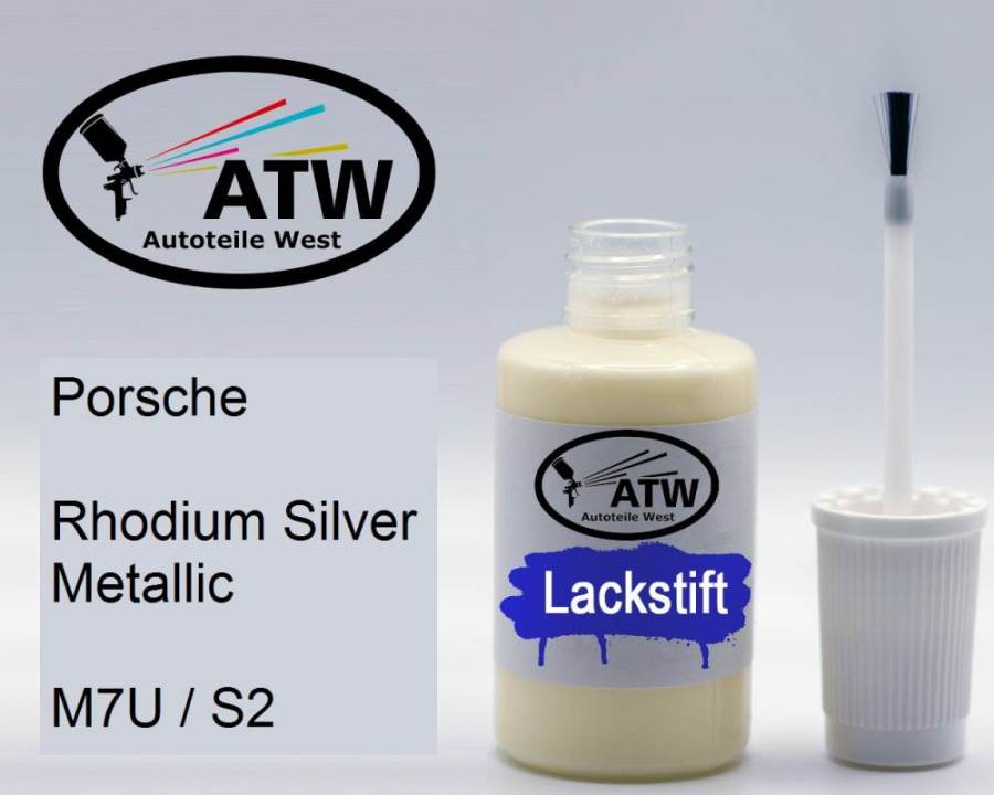 Porsche, Rhodium Silver Metallic, M7U / S2: 20ml Lackstift, von ATW Autoteile West.